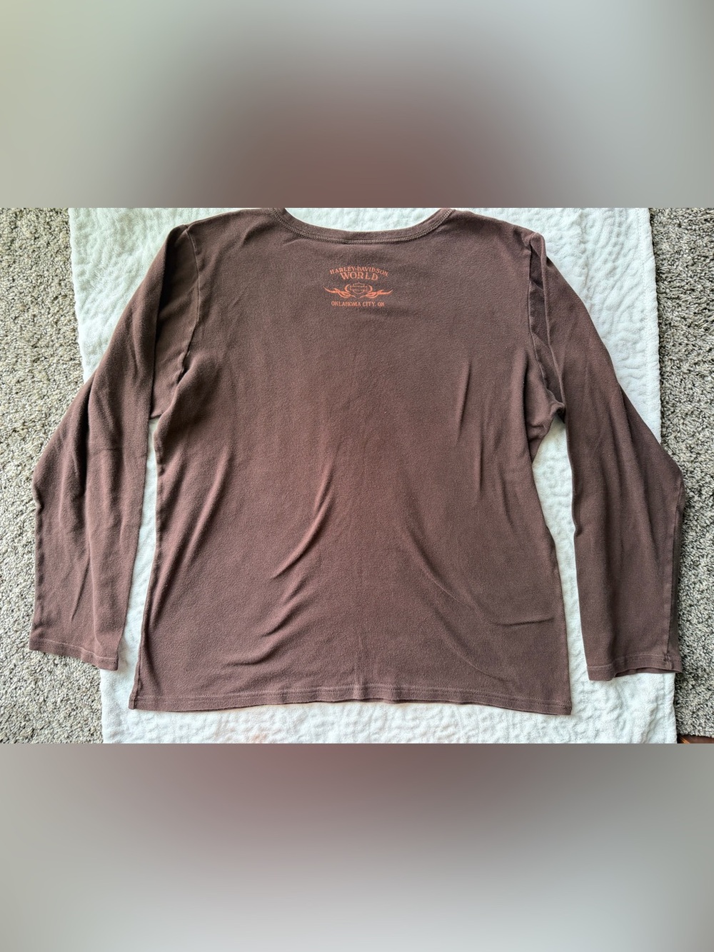 Harley-Davidson Women’s Brown Rhinestone Eagle Long Sleeve Graphic Tee | Size W1 - Picture 9 of 10